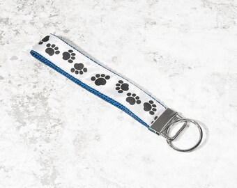Black And White Paw Print Trail 1 Inch Key Fob Keychain Wristlet Strap With Multiple Backing Color Options