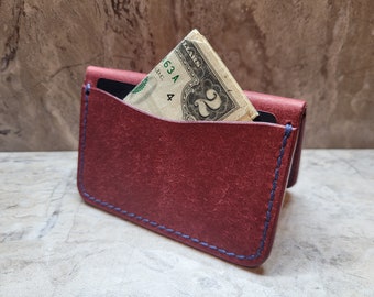 Pueblo Italian leather wallet / minimalist wallet / card holder, Bordeaux