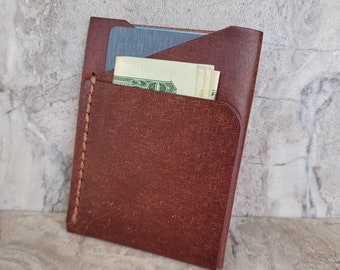 Leather minimalist Wallet  / front pocket wallet, Genuine Italian Pueblo leather, Tobacco