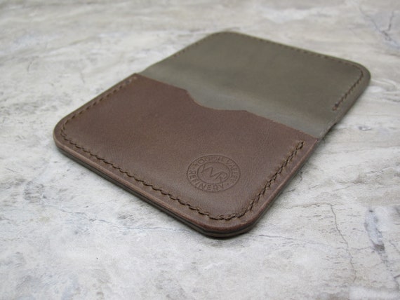 Leather minimalits wallet card holder Italian leather Handmade Pueblo Olive