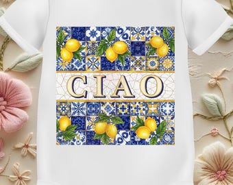 Ciao Lemon Tile Baby Onesie, Italian, Gender Neutral