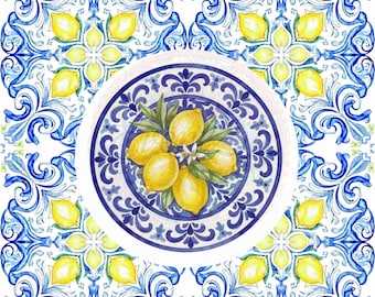Amalfi Lemon Mediterranean Digital Paper Pack - Italian Tile Seamless Patterns (Digital Download)-PERSONAL USE ONLY