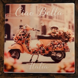 Ciao Bella Italy Scooter Coaster: 4x4 Ceramic Italian Decor