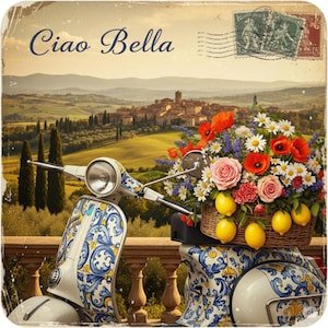 Personalized Italian Cosmetic Bag, Custom Sublimation Pouch, Italian Gift for Her, Ciao Bella Makeup Bag, Vespa Art Travel Pouch
