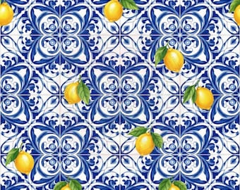 Digital Pattern Bundle: Mediterranean Lemon and Floral Tile Art | 5 Unique JPEGs-PERSONAL USE only