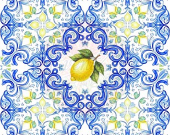 Amalfi Lemon Mediterranean Digital Paper Pack - Italian Tile Seamless Patterns (Digital Download)-PERSONAL USE ONLY