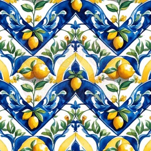 Mediterranean Lemon Digital Paper Pack | 5 Seamless Patterns | Italian Majolica & Azulejo Style