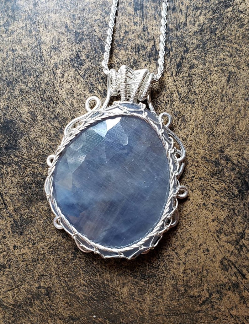 Faceted Sapphire Artwear Pendant Truly Handcrafted with .999 Pure Silver Non-Tarnish /& Hypoallergenic