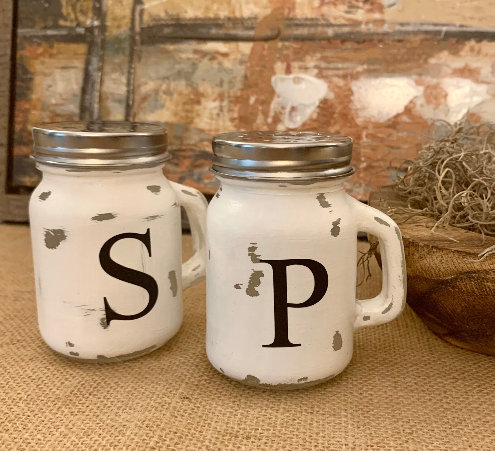 Farmhouse salt and pepper shakers rustic farmhouse decor mason Etsy
