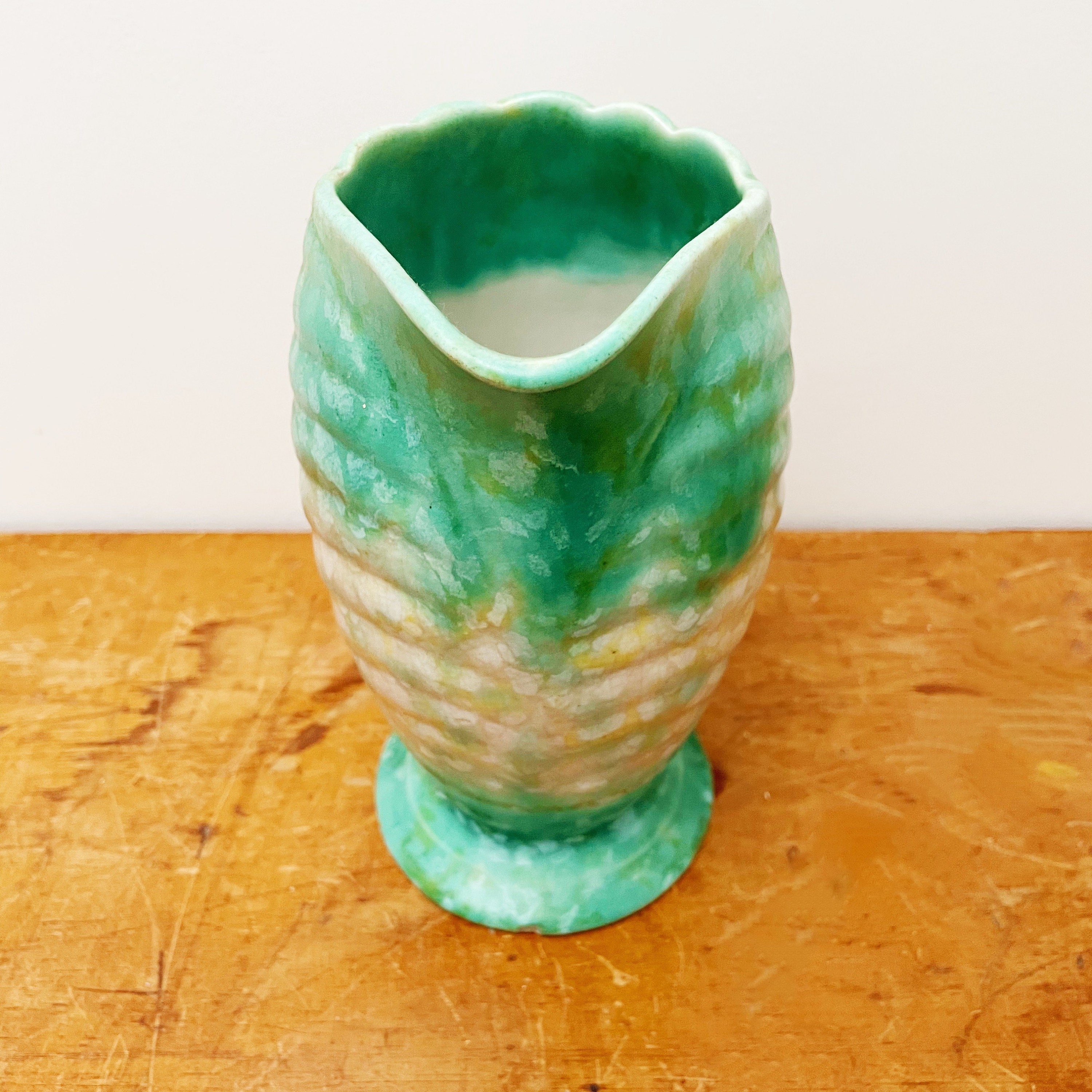 Vintage ceramic jug vase green crackle glaze Art Deco Etsy