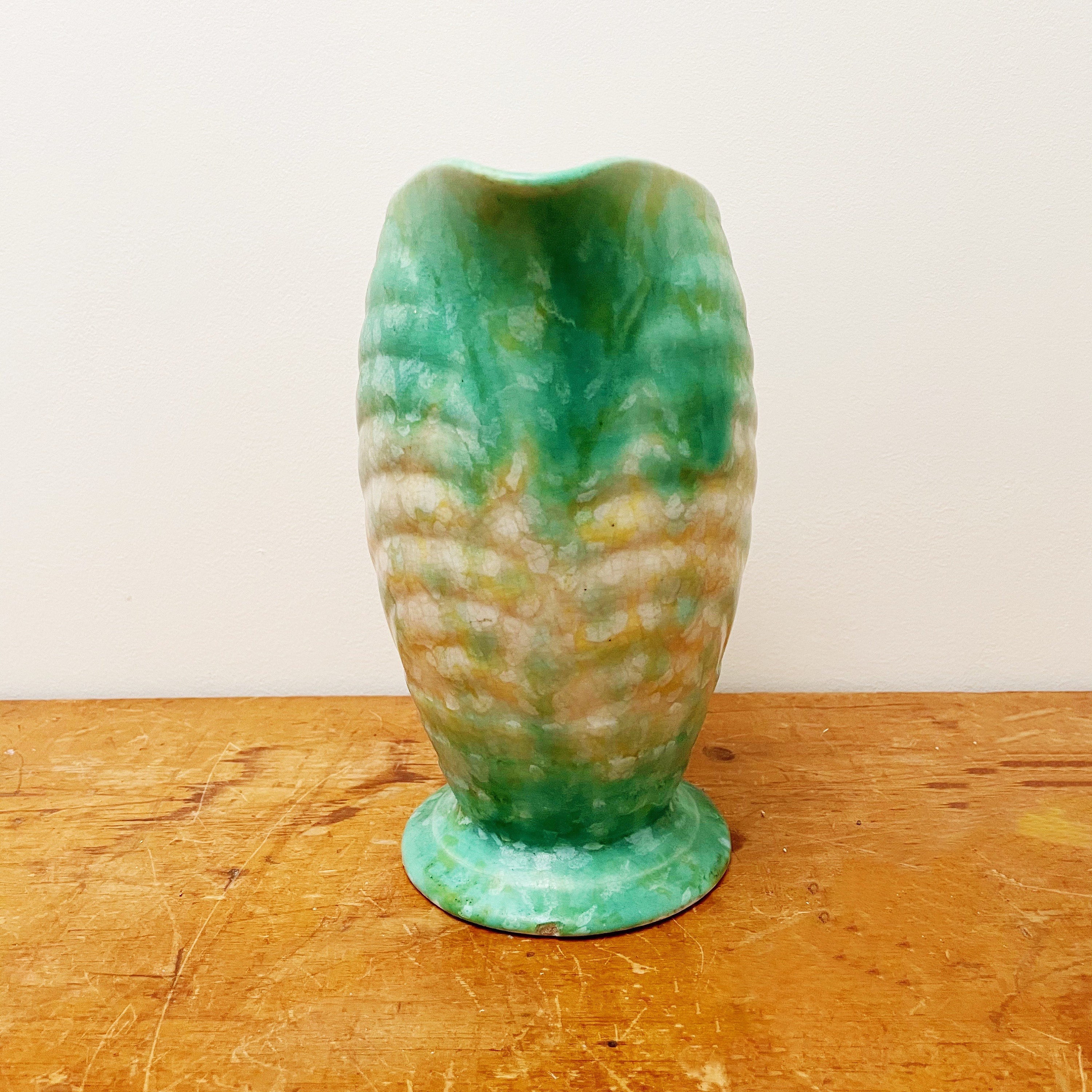 Vintage ceramic jug vase green crackle glaze Art Deco Etsy