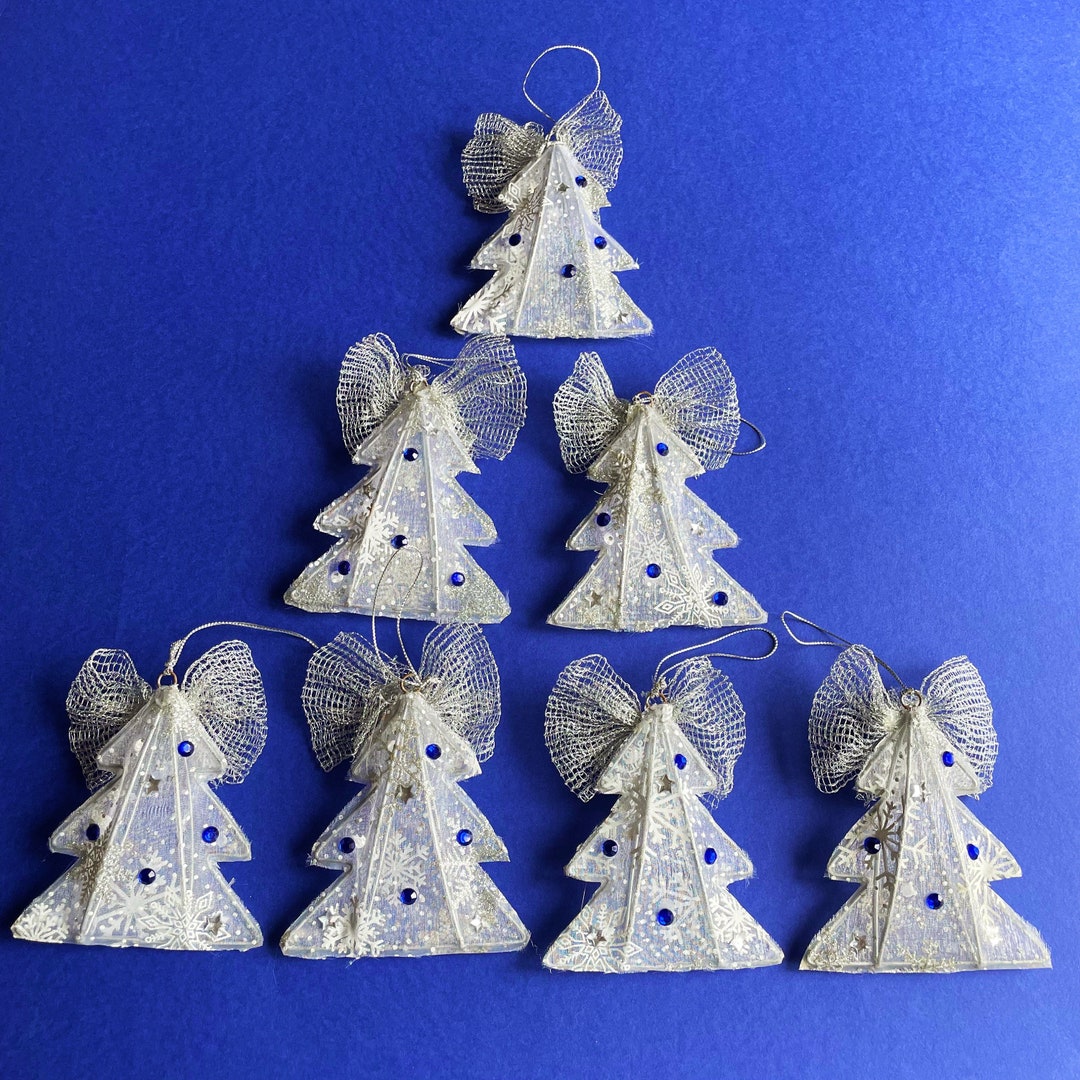 Vintage Christmas Tree Decorations Silver and Blue Christmas Etsy UK