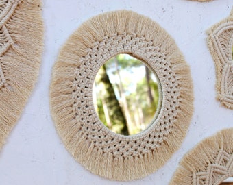 Miroir macrame, Miroir rond macrame, Miroir boho, Miroir mural macrame, macrame, wall hanging, miroir décoratif, décoration macrame, miroir