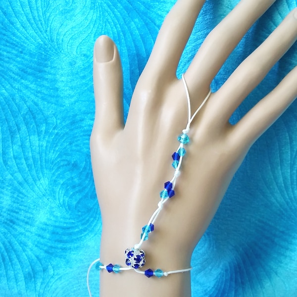 Girls Ring bracelet , Summer blue slave bracelet, girls child finger bracelet, girls jewelry, kids jewelry, ocean blue bracelet