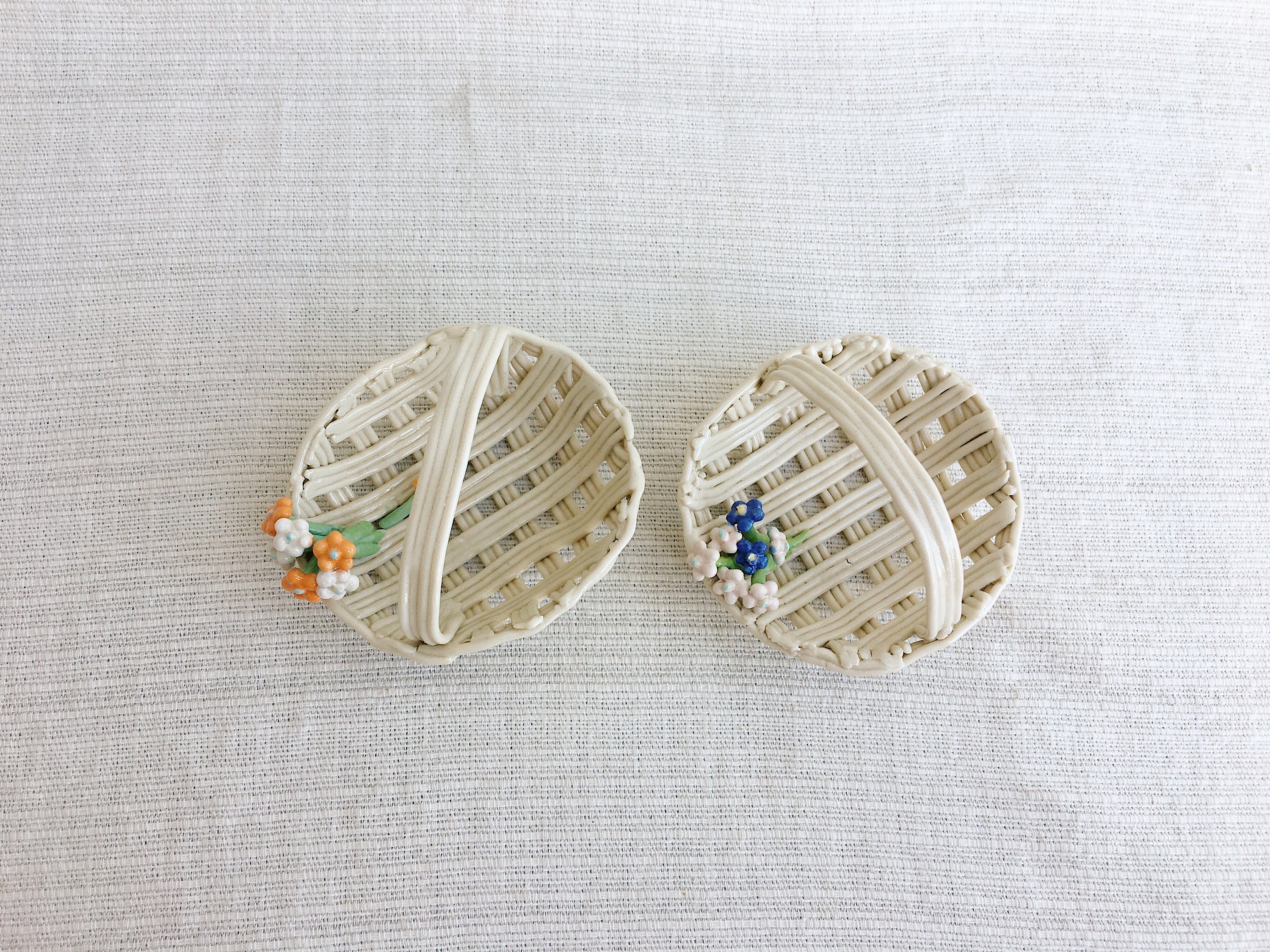 Vintage Miniature Ceramic Basket With Flower Small Holly Etsy