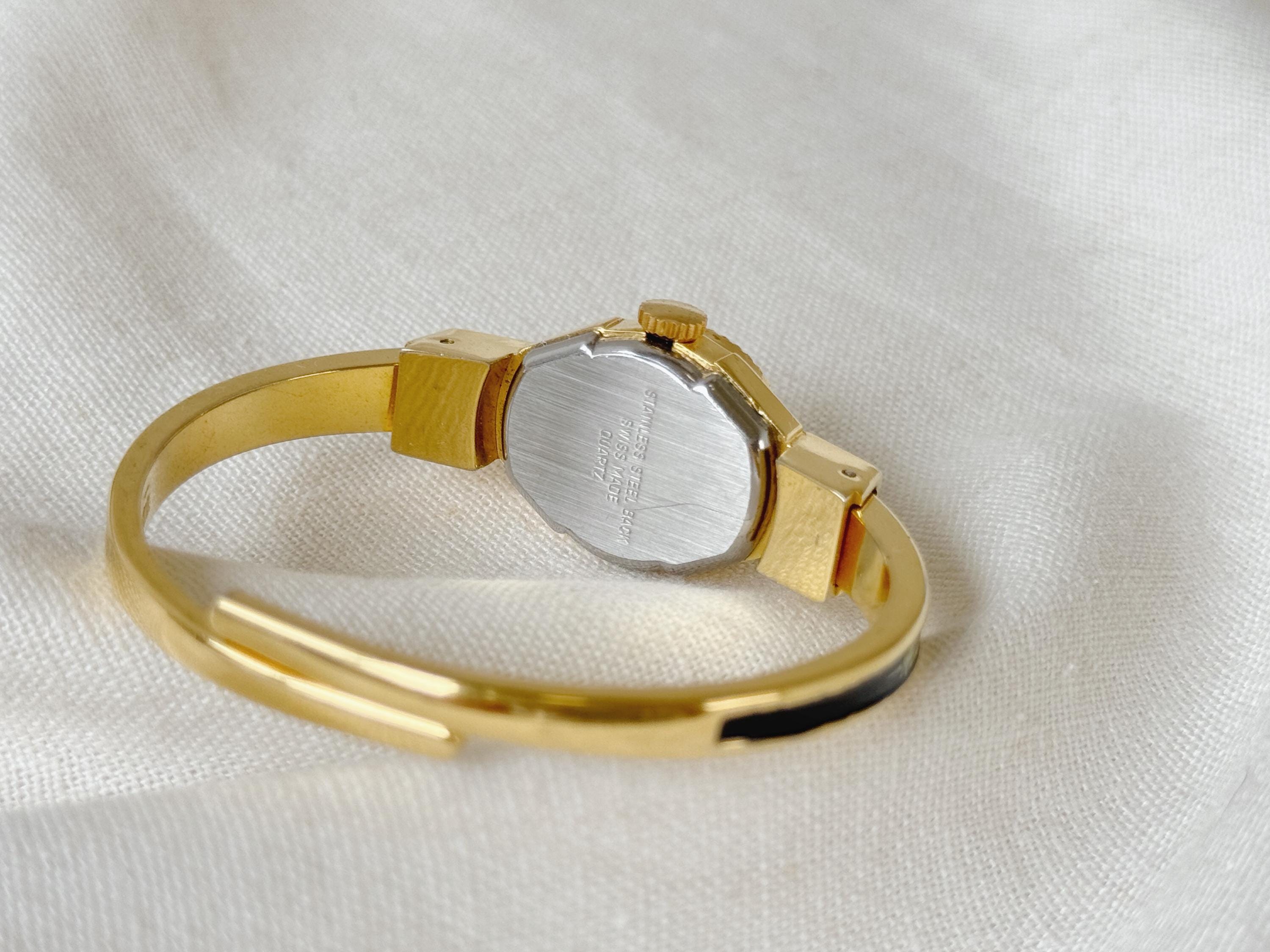 Vintage Gold Tone Metal and Black Enamel With Floral Design 