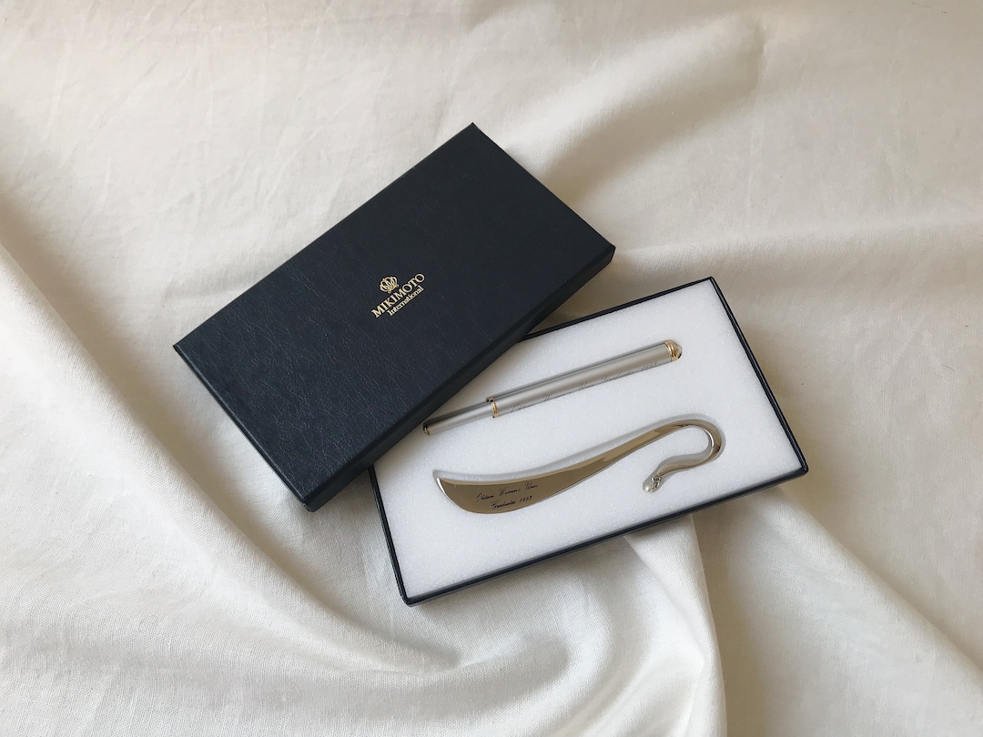 MIKIMOTO International Bookmark and Pen Set With Pearl, Original Box