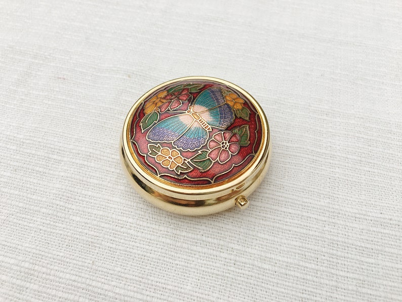 Gold Box Vintage Pill Box Metal Trinket Box Vintage Gold Tone Metal Trinket Box With Floral Enamel Design Jewelry Box Vintage Box