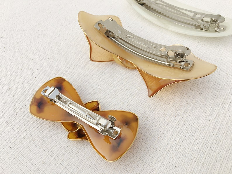 Lot of 3 Vintage Plastic Hair Barrette With Metal Clip Decorative Hair Clip Vintage Brown Plastic Hair Clip Faux Tortoise Hair Clip