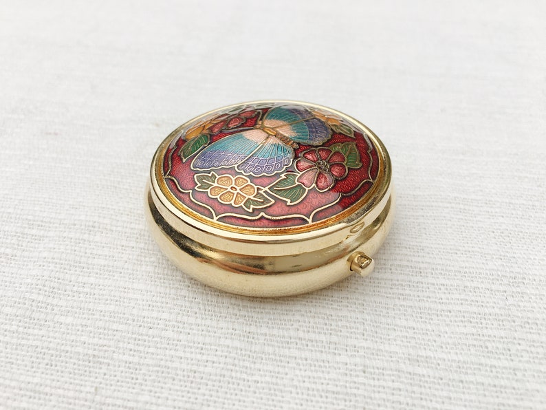 Gold Box Vintage Pill Box Metal Trinket Box Vintage Gold Tone Metal Trinket Box With Floral Enamel Design Jewelry Box Vintage Box