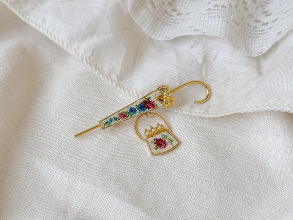 Ensemble Vintage Collier + Broche + épingle à Chapeau Imitation Nacre - Bon état, Bijou Fantaisie
