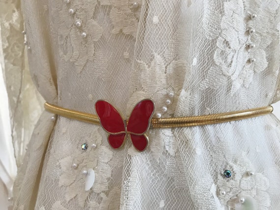 Vintage Hanae Mori Gold Tone Metal And Red Enamel… - image 2