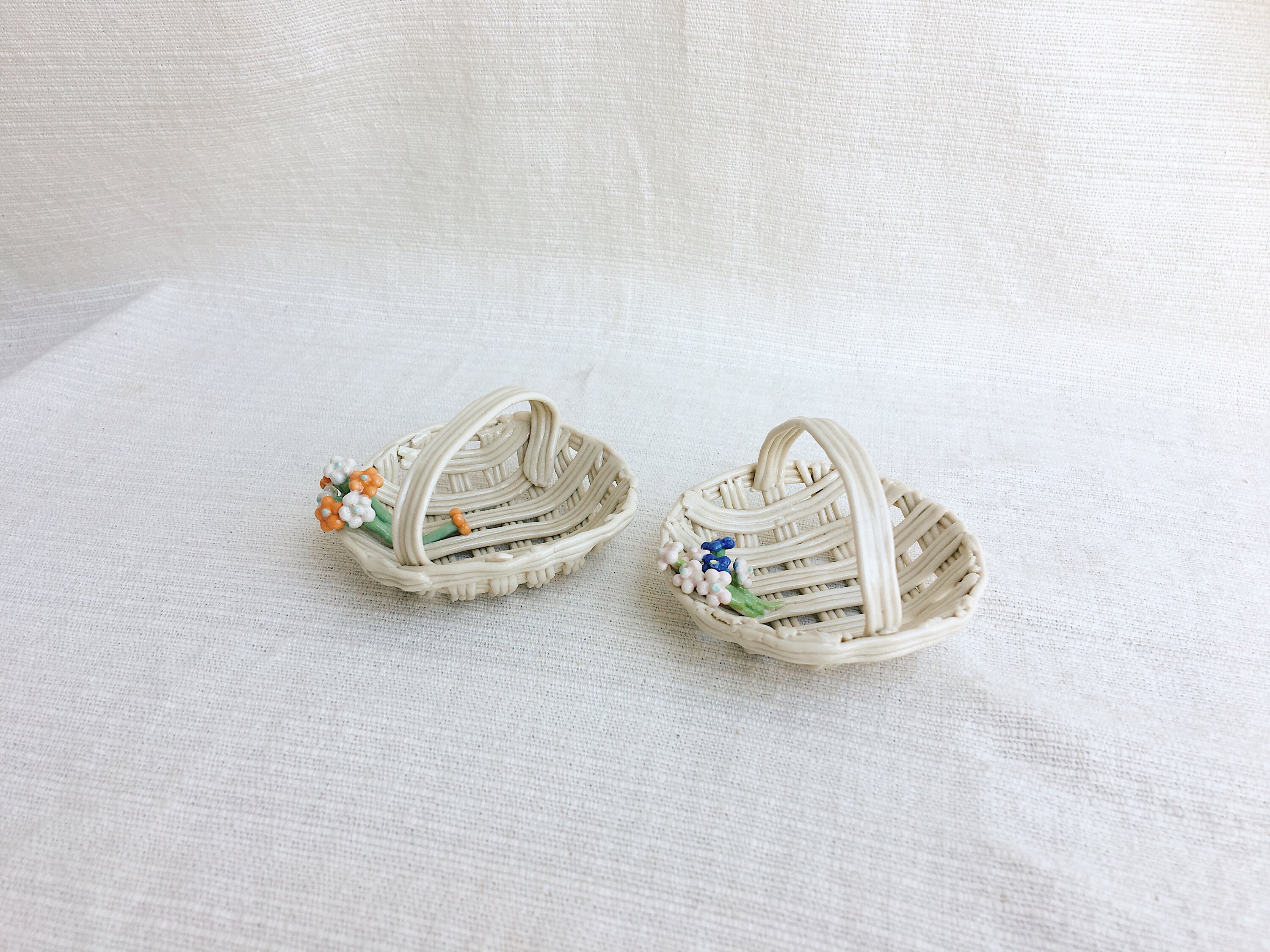 Vintage Miniature Ceramic Basket With Flower Small Holly Etsy