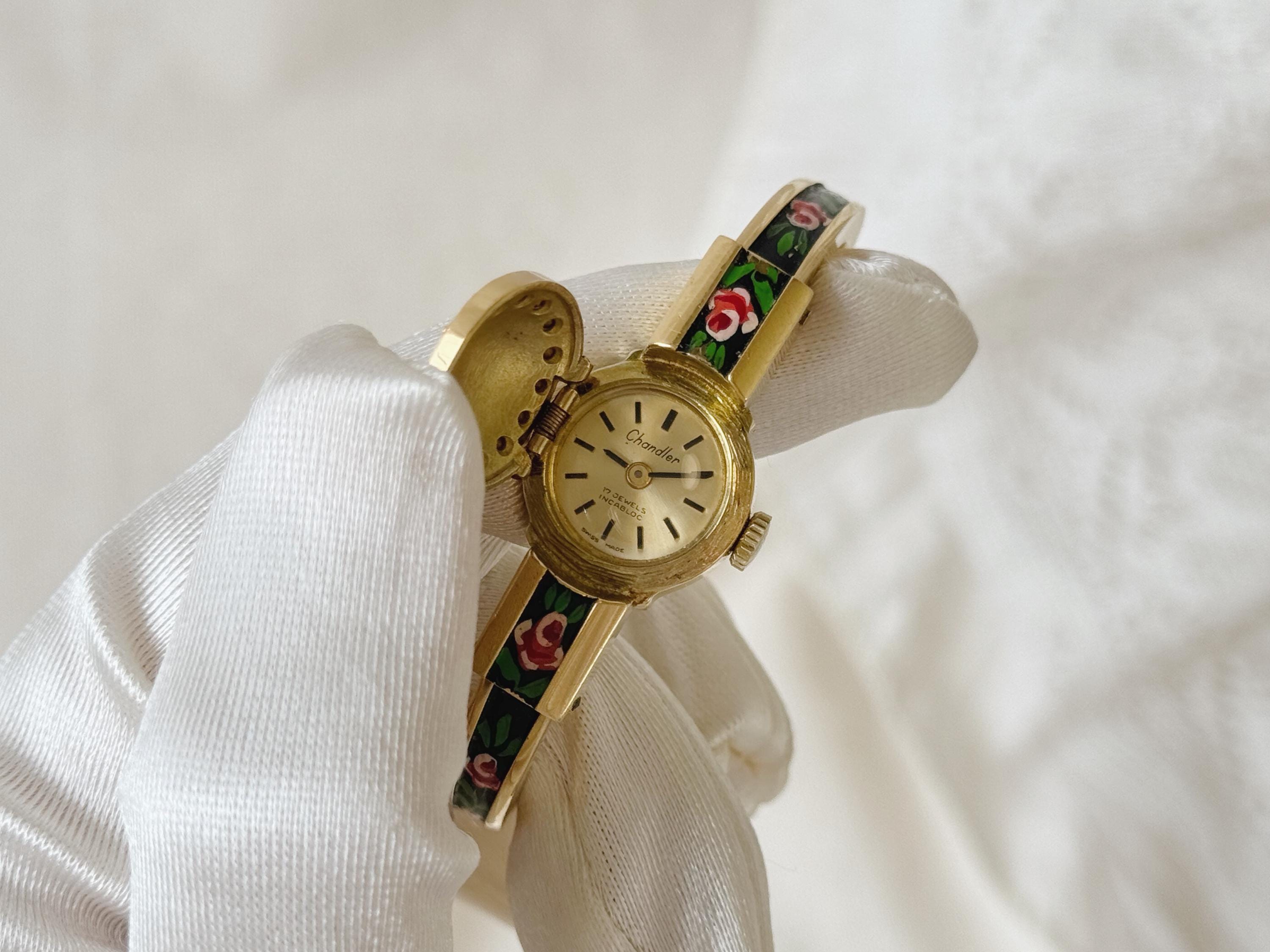 Vintage Chandler Gold Plated & Enamel Women Watch With