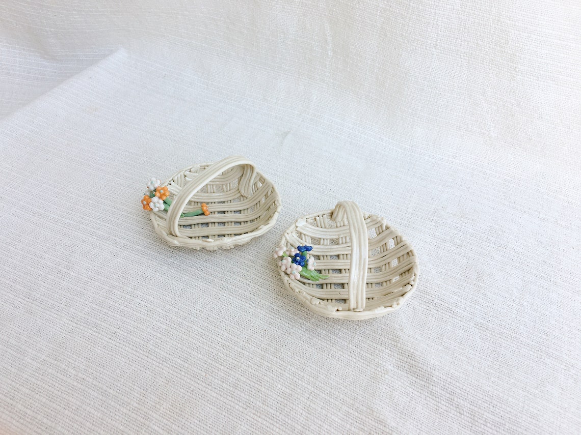 Vintage Miniature Ceramic Basket With Flower Small Holly Etsy