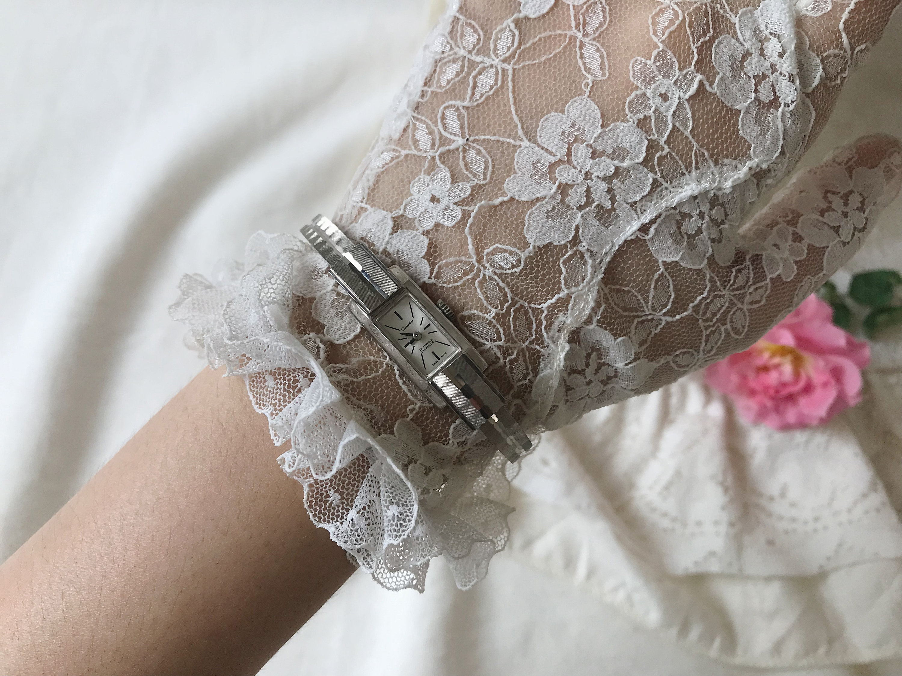 Vintage Chandler Silver Tone Women Watch, Cuff Bangle Watch
