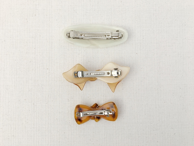Lot of 3 Vintage Plastic Hair Barrette With Metal Clip Decorative Hair Clip Vintage Brown Plastic Hair Clip Faux Tortoise Hair Clip