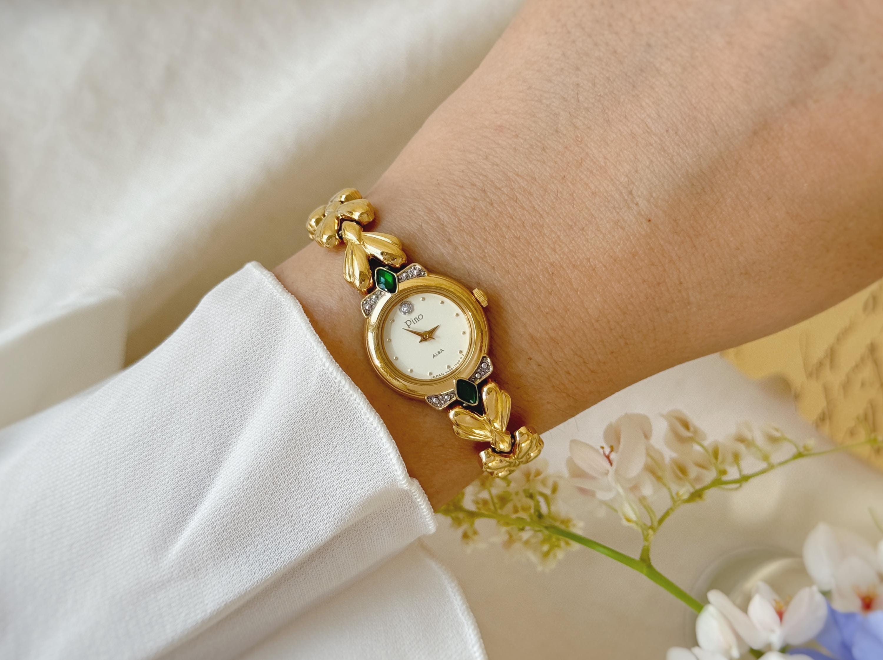 【稼働】SEIKO ALBA PINO 腕時計 ゴールド 1Pダイヤ レディース Vintage PINO ALBA Gold Tone Metal With Gemstone Women's Bracelet