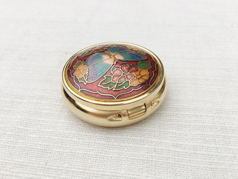 Gold Box Vintage Pill Box Metal Trinket Box Vintage Gold Tone Metal Trinket Box With Floral Enamel Design Jewelry Box Vintage Box