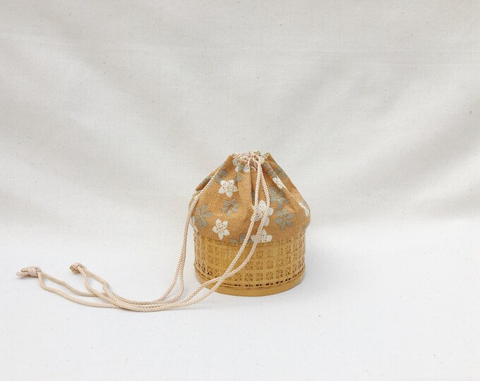 Vintage Japanese Basket Bag, Kimono Purse, Kinchaku Bag, Vintage Basket