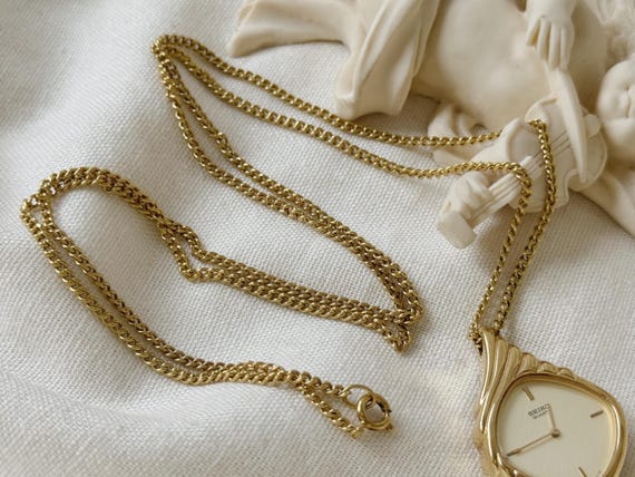Vintage Seiko Gold Plated Pendant Watch With Chain Necklace  display picture 3