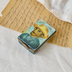 Vintage Limoges Van Gogh Self-Portrait Hand-painted Porcelain Trinket Box /Pill Box, Peint Main Limoges France GR, Limoges Collectible Box