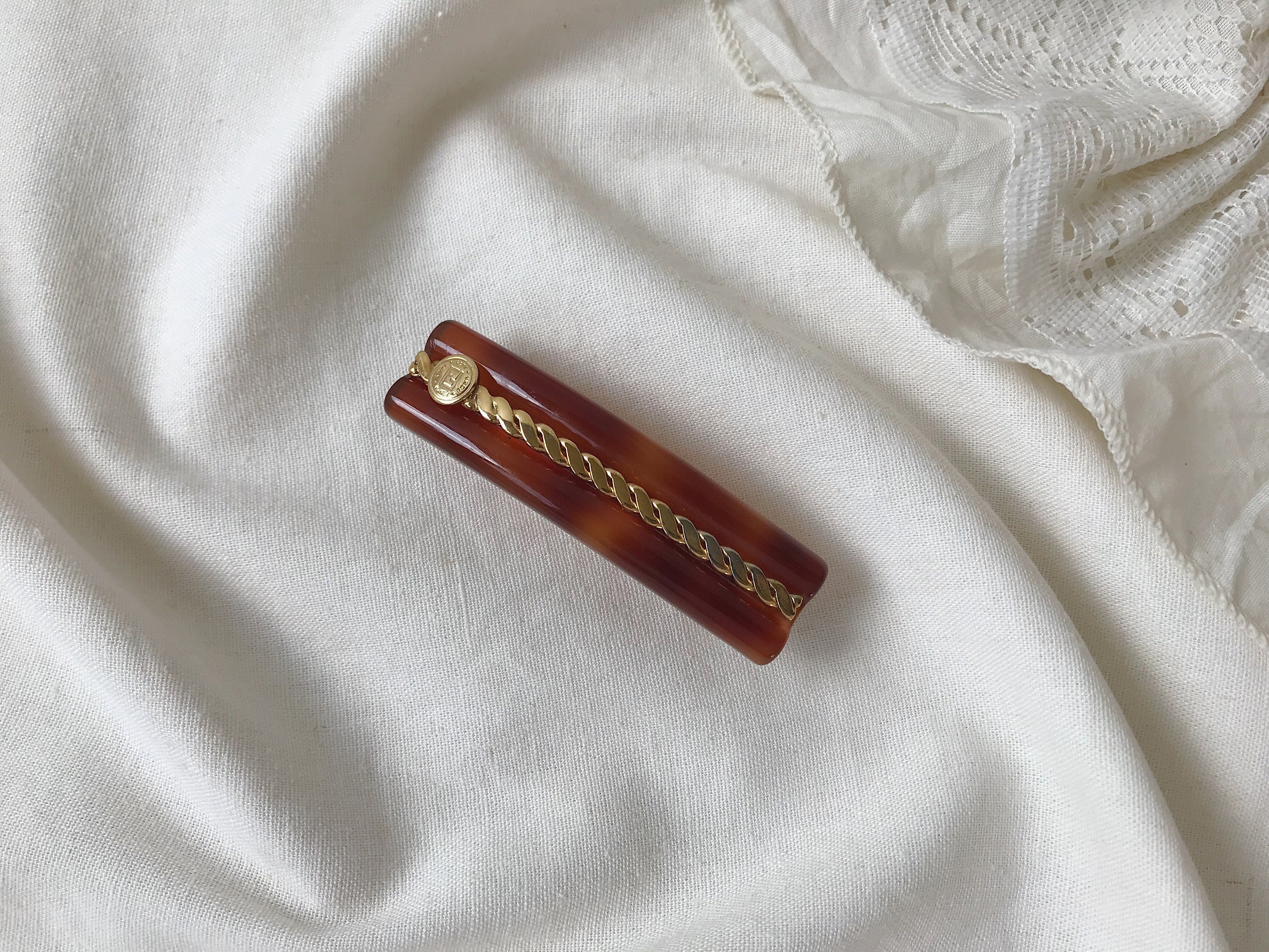 Authentic Gianni Versace Gold Pink Crystal Medusa Hair Clip Box & Cert Card 90s Vintage Gianni Versace Medusa Head Coin Bracelet – Gold-Tone  main image 2