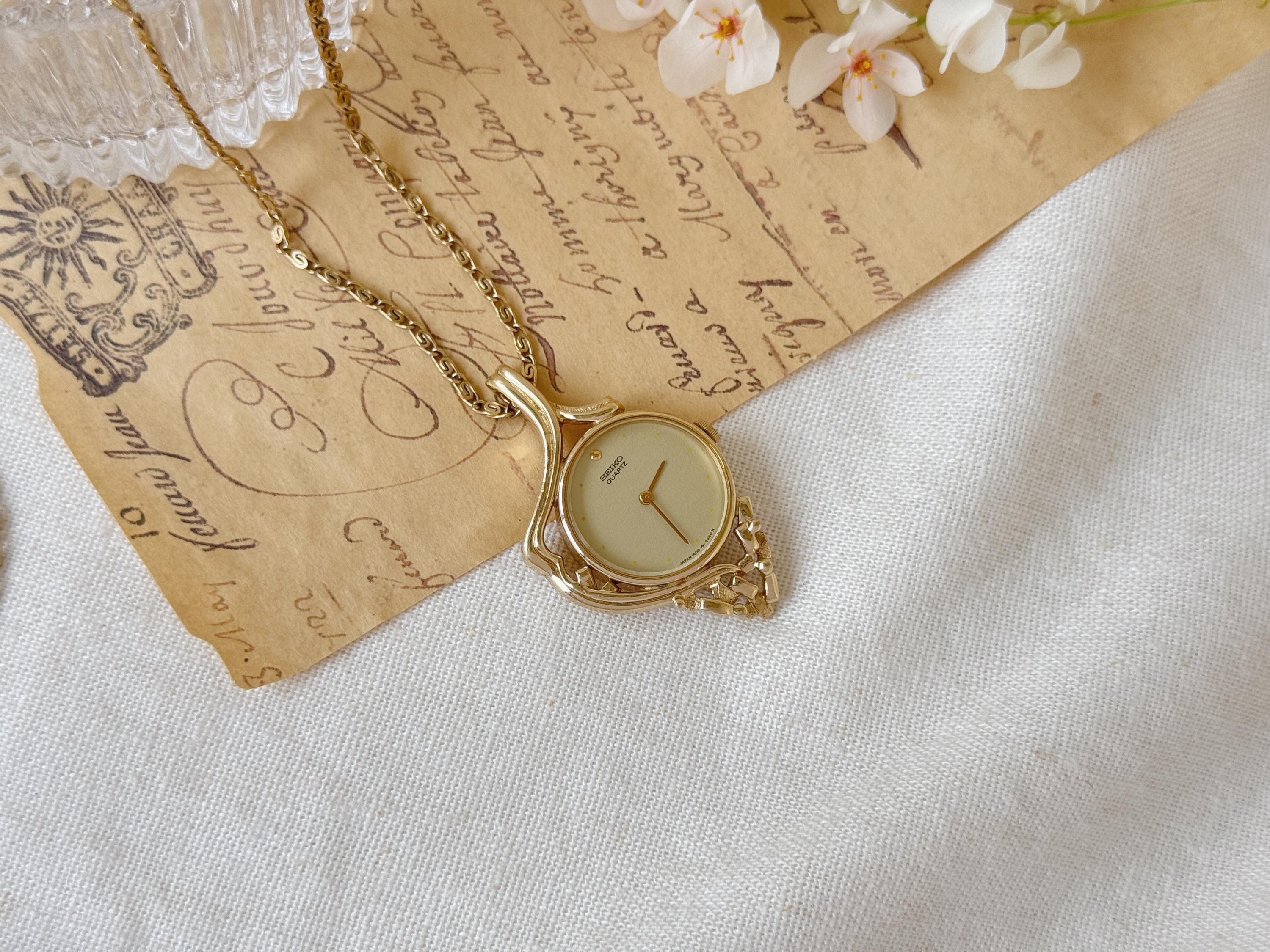 Vintage Seiko Gold Plated Pendant Watch Necklace, Quartz  display picture 3