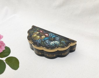 Vintage Wooden Box With Floral Hand Painted, Keepsake Box, Wooden Jewelry Box, Jewelry Storage Box, Wooden folk Art Box, Decorative Box