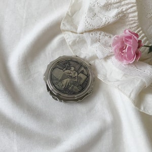 Vintage Stratton Silver Tone Metal Compact With Classical Scene of Couple, Made in England, Collectible Ladies Powder Compact