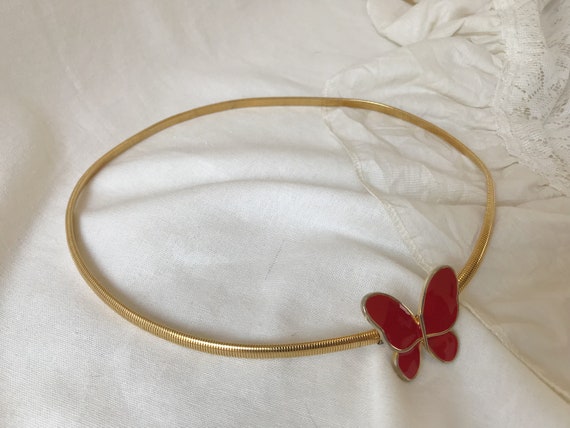 Vintage Hanae Mori Gold Tone Metal And Red Enamel… - image 5