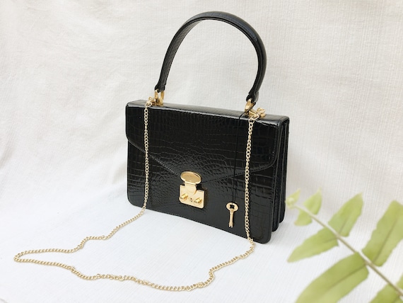 Vintage Embossed Black Leather Hand Bag/Cross body