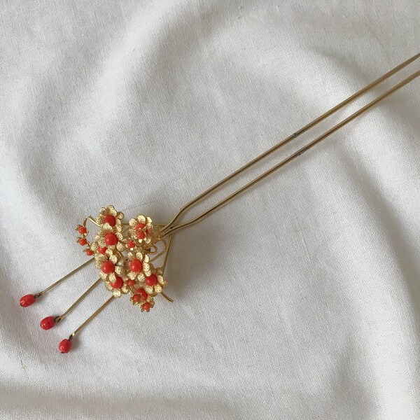 Vintage Japanese Cherry Blossom Kanzashi Hair Pin, Traditional Hairpin, Japanese Hair Stick, Kimono Hair Pin, Japanese Wedding Hair Ornament