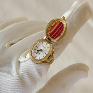 RARE Vintage Orient Gold Plated Ring Watch With Stone, Chamade 21 jewels Mechanical Ring Watch, Orient Japan, Collectible Ring Watch