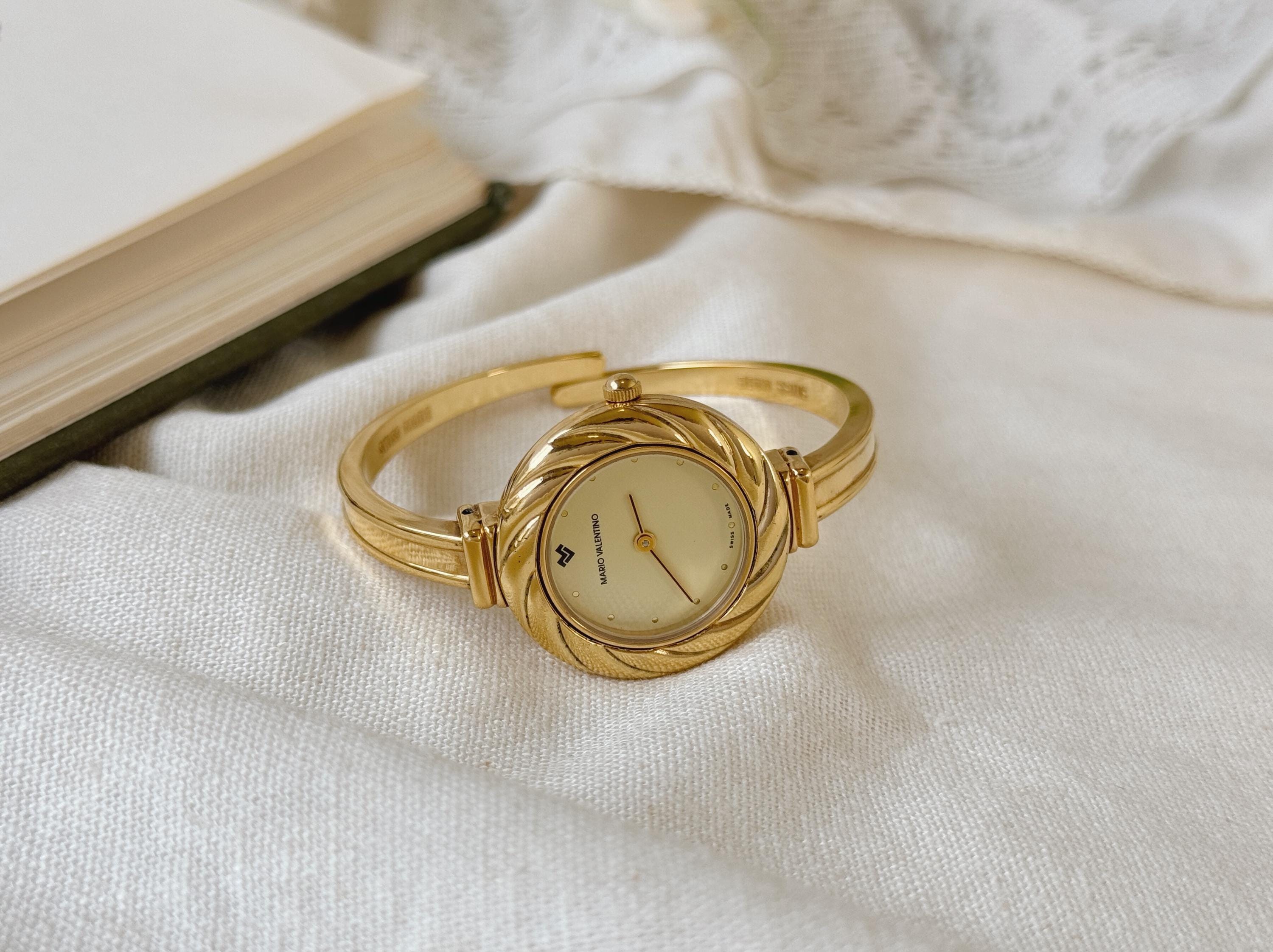 Mario Valentino Gold Tone Metal Women Watch, Swiss Made, Cuff 
