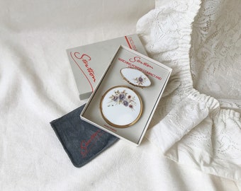 Vintage Stratton Floral Compact and Lipview Set with Box, Made in England