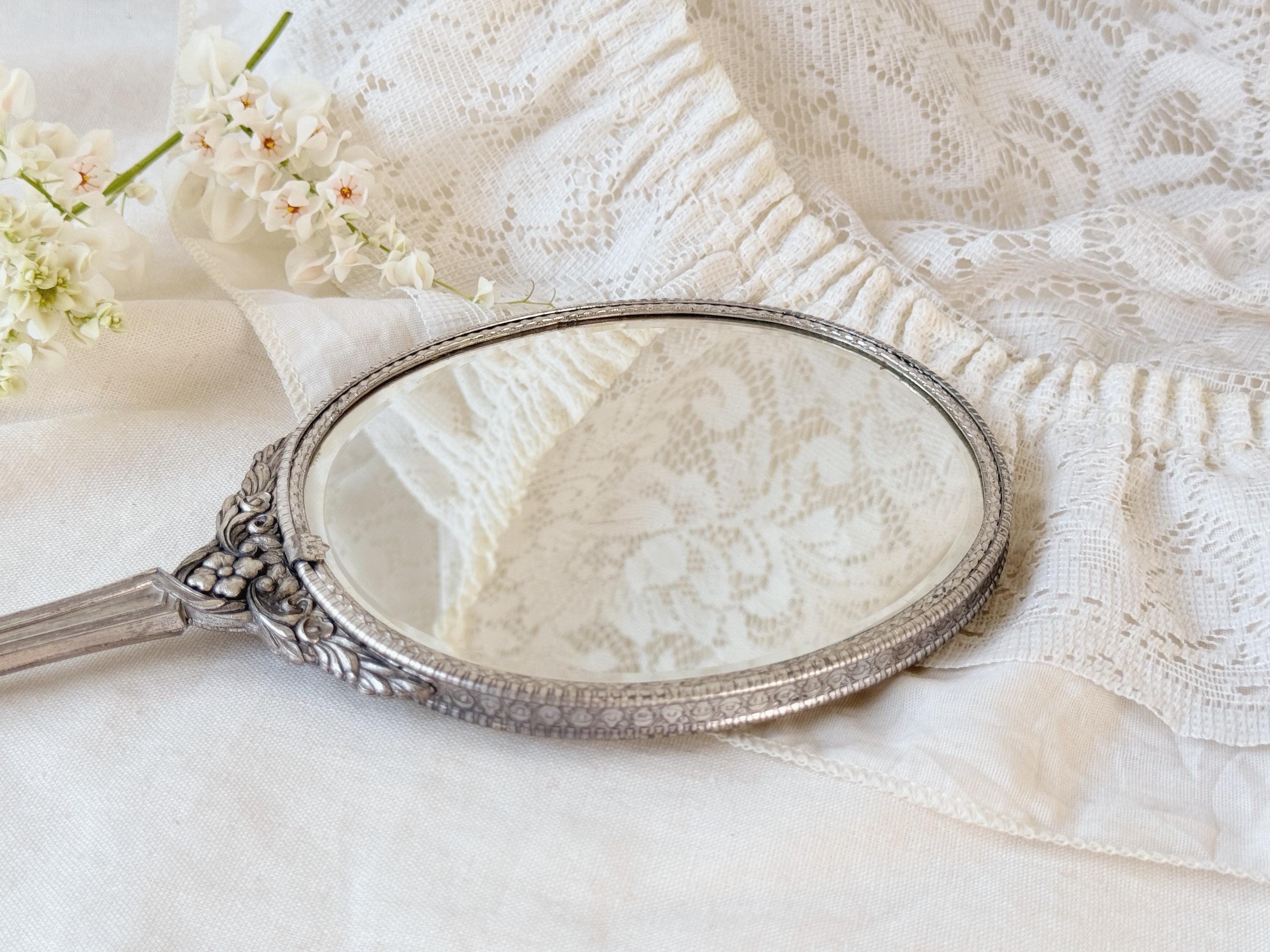Vintage 60’s Shiseido hand mirror 花椿会 ハンドミラー Vintage SHISEIDO Silver Tone Metal Hand Mirror With Box, Shiseido