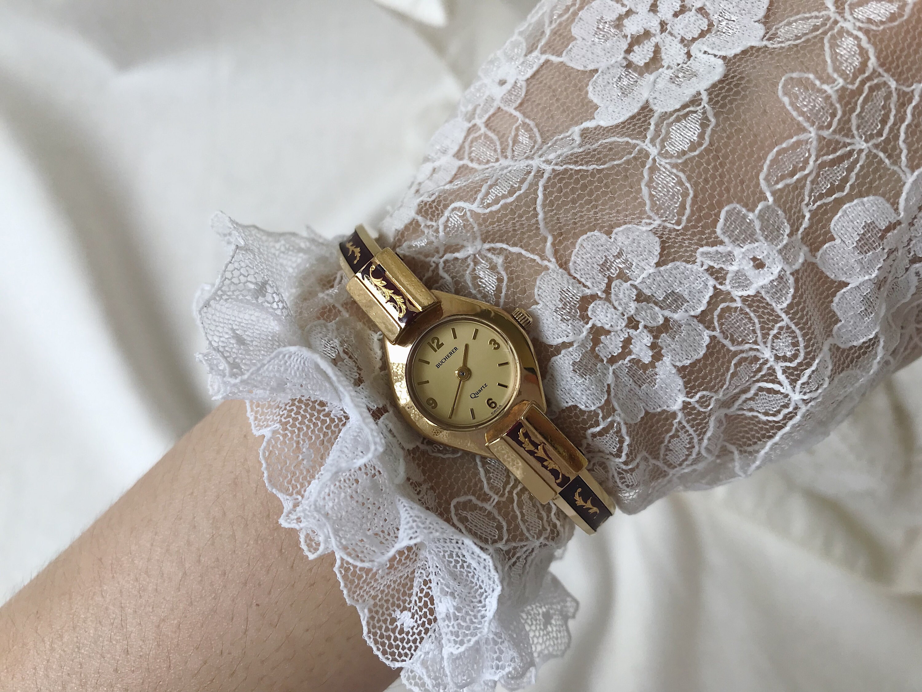 Vintage Bucherer Gold Plated and Red Enamel Women Watch With Vintage Bucherer Gold Plated and Red Enamel Women Watch With