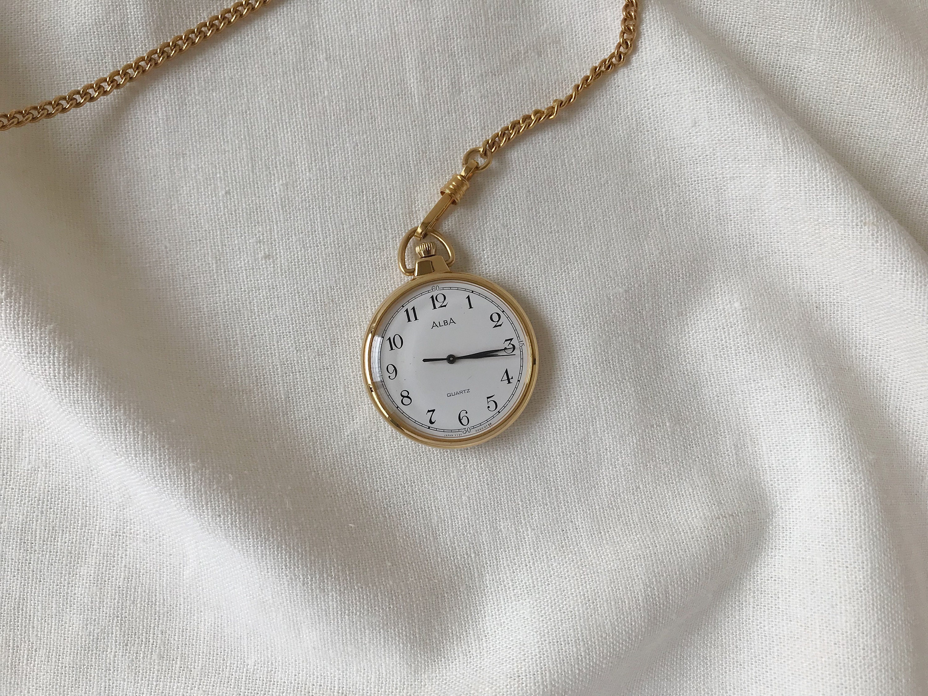 ALBA by SEIKO Gold Tone Metal Pocket Watch With Chain, Japanese Watch,  Quartz Watch, Classic Pocket Watch, Retro Watch - Etsy
