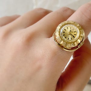 Rare Vintage CITIZEN Gold Plated Ring Watch, Mechanical Hand Wind Ring Watch, Japan Made, Finger Ring Watch, Collectible Ring Watch